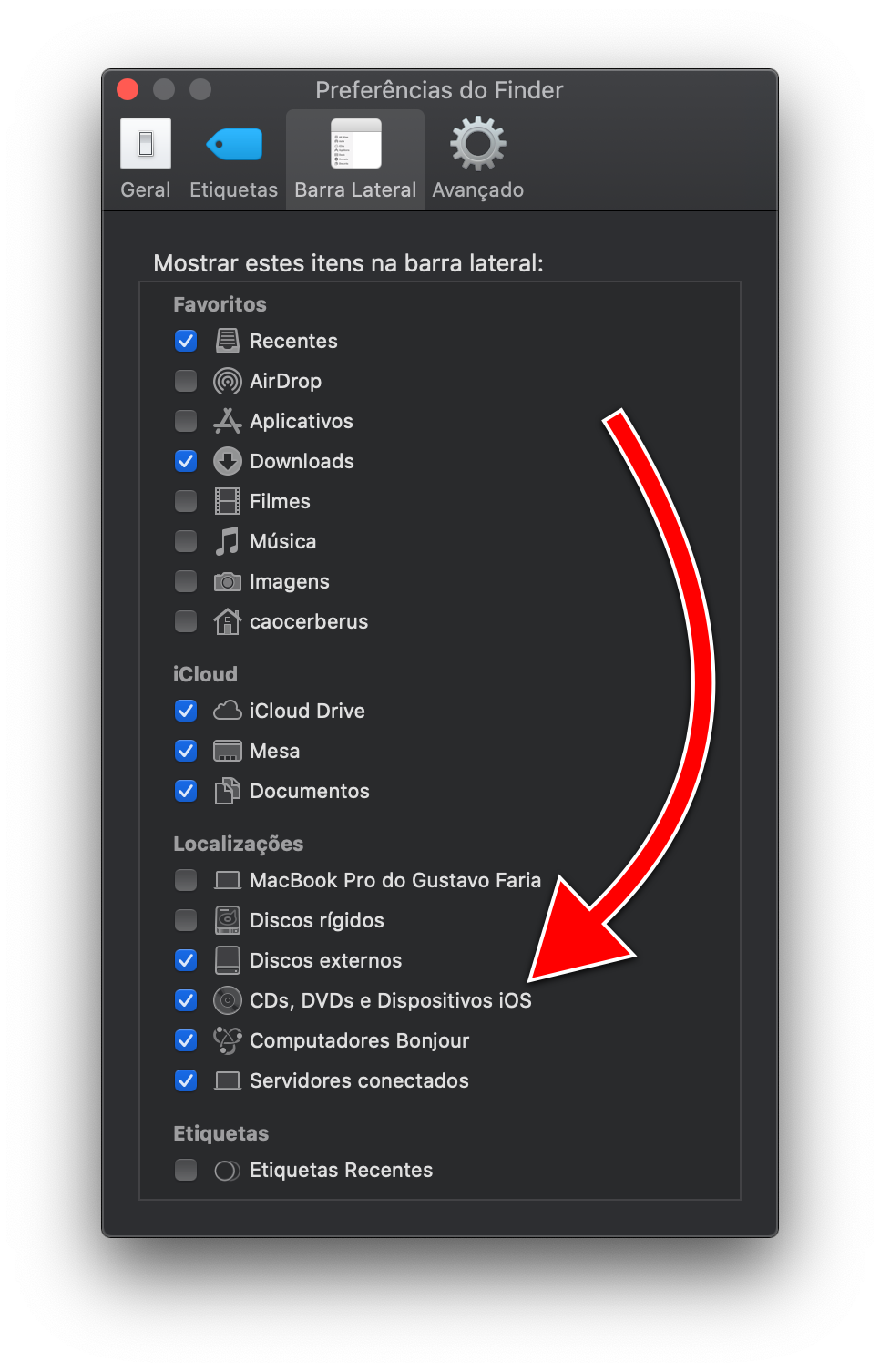 Como Fazer para o iPhone (ou iPad) Aparecer na Barra Lateral do Finder